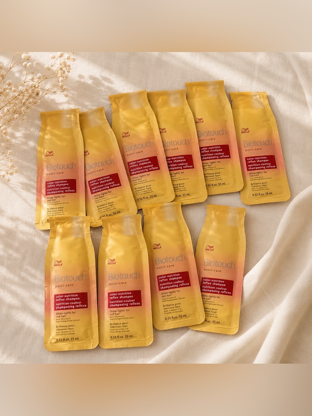 Wella Yellow Sachet Haircare Samples with Pink Labels